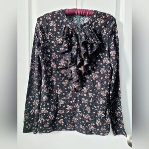 Ralph Lauren Black Floral Ruffle Blouse